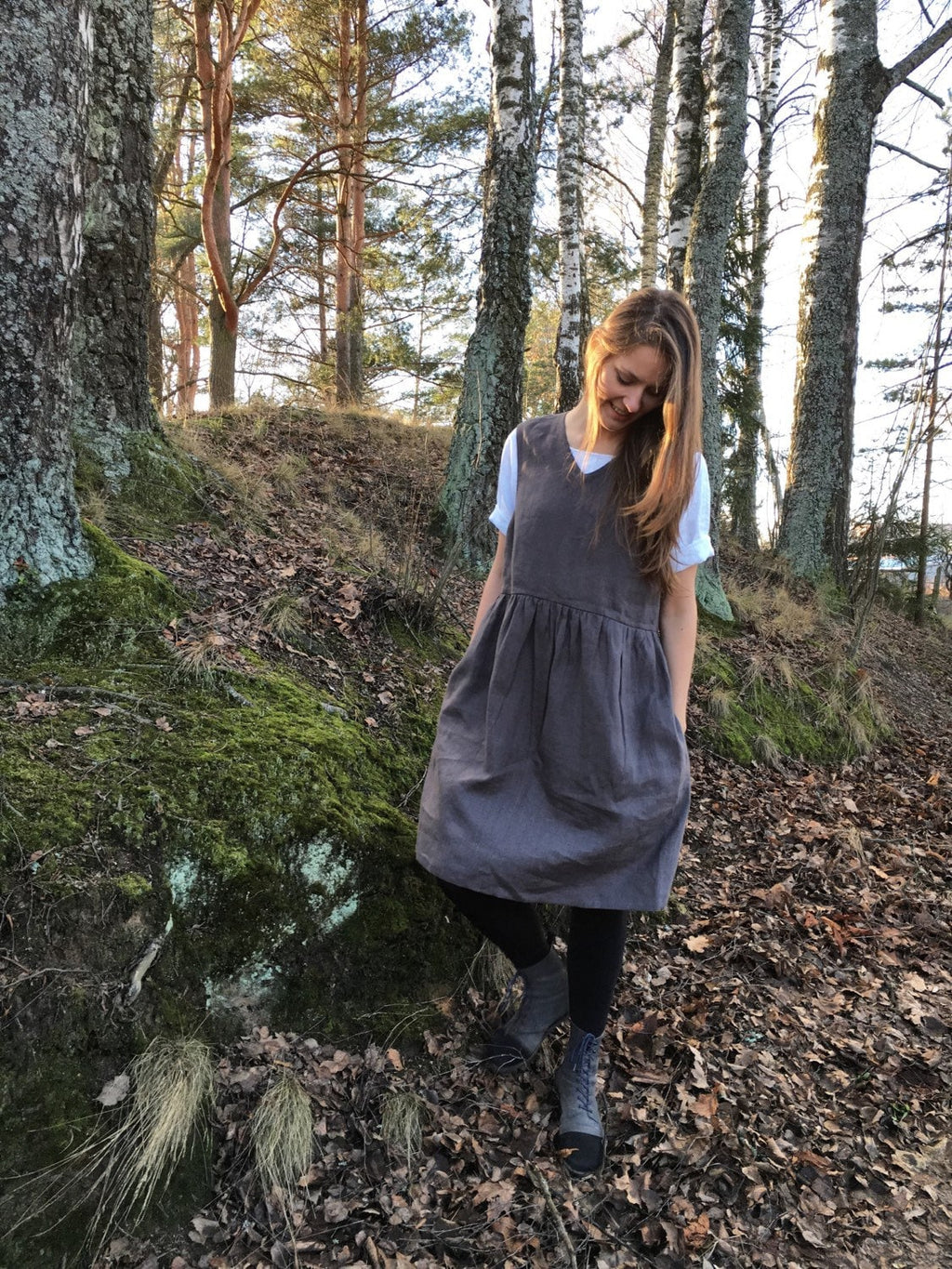 Tilly Gray Linen Midi Pinafore Dress — view 3