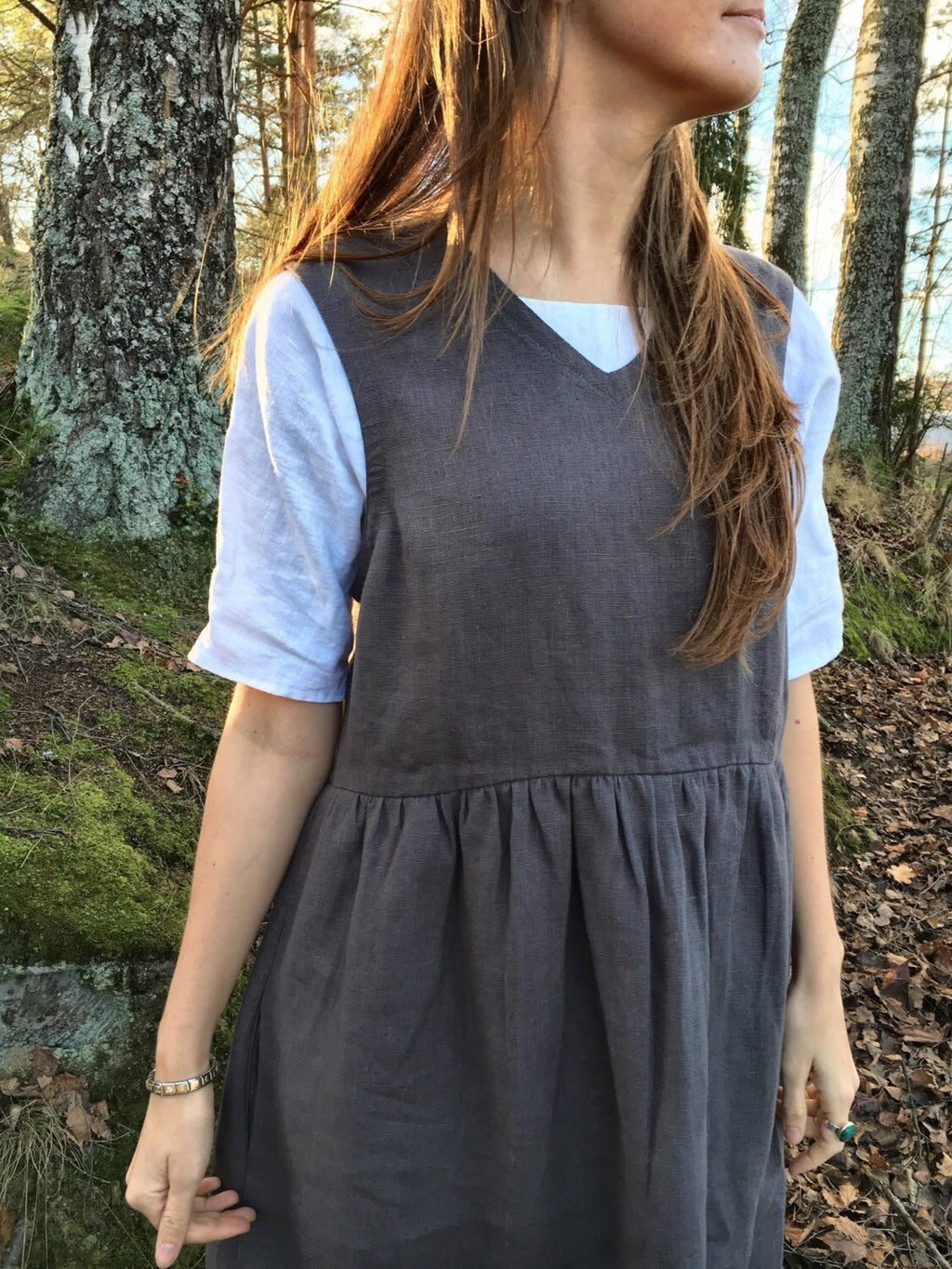 Tilly Gray Linen Midi Pinafore Dress — view 4