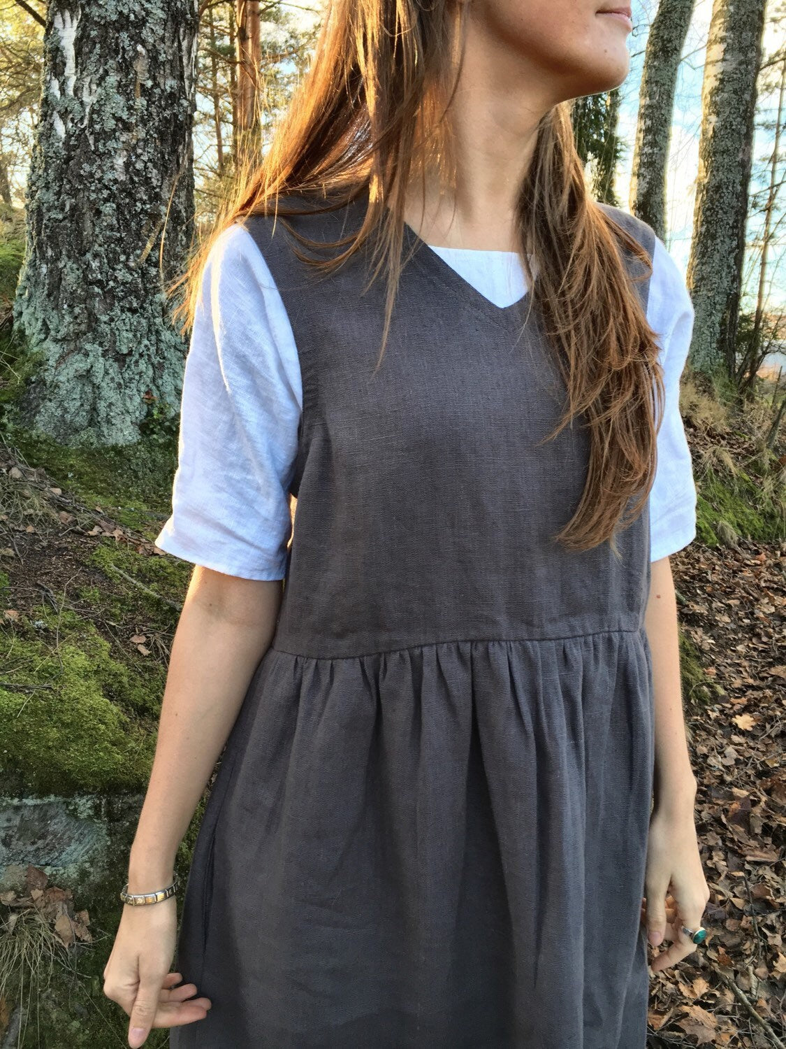 Tilly Gray Linen Midi Pinafore Dress — view 4