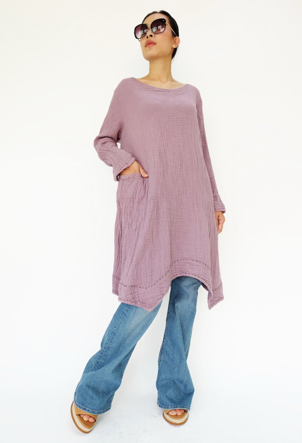 Valen Lilac Cotton Tunic Midi Dress — The Clothing Closet