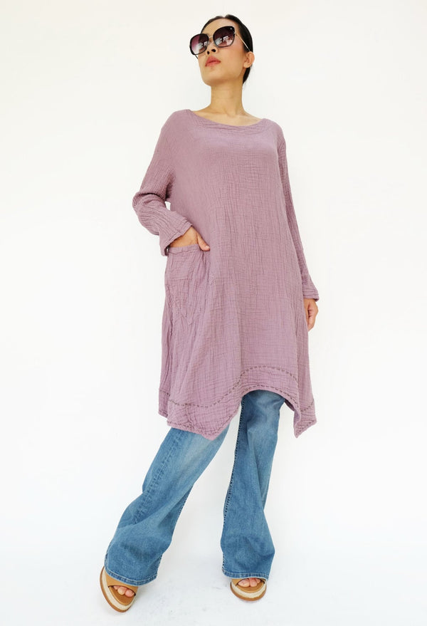Valen Lilac Cotton Tunic Midi Dress
