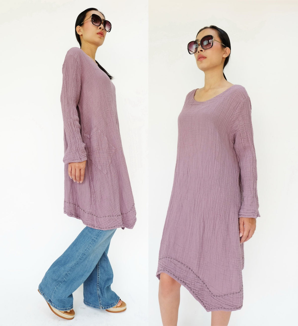 Valen Lilac Cotton Tunic Midi Dress — view 3
