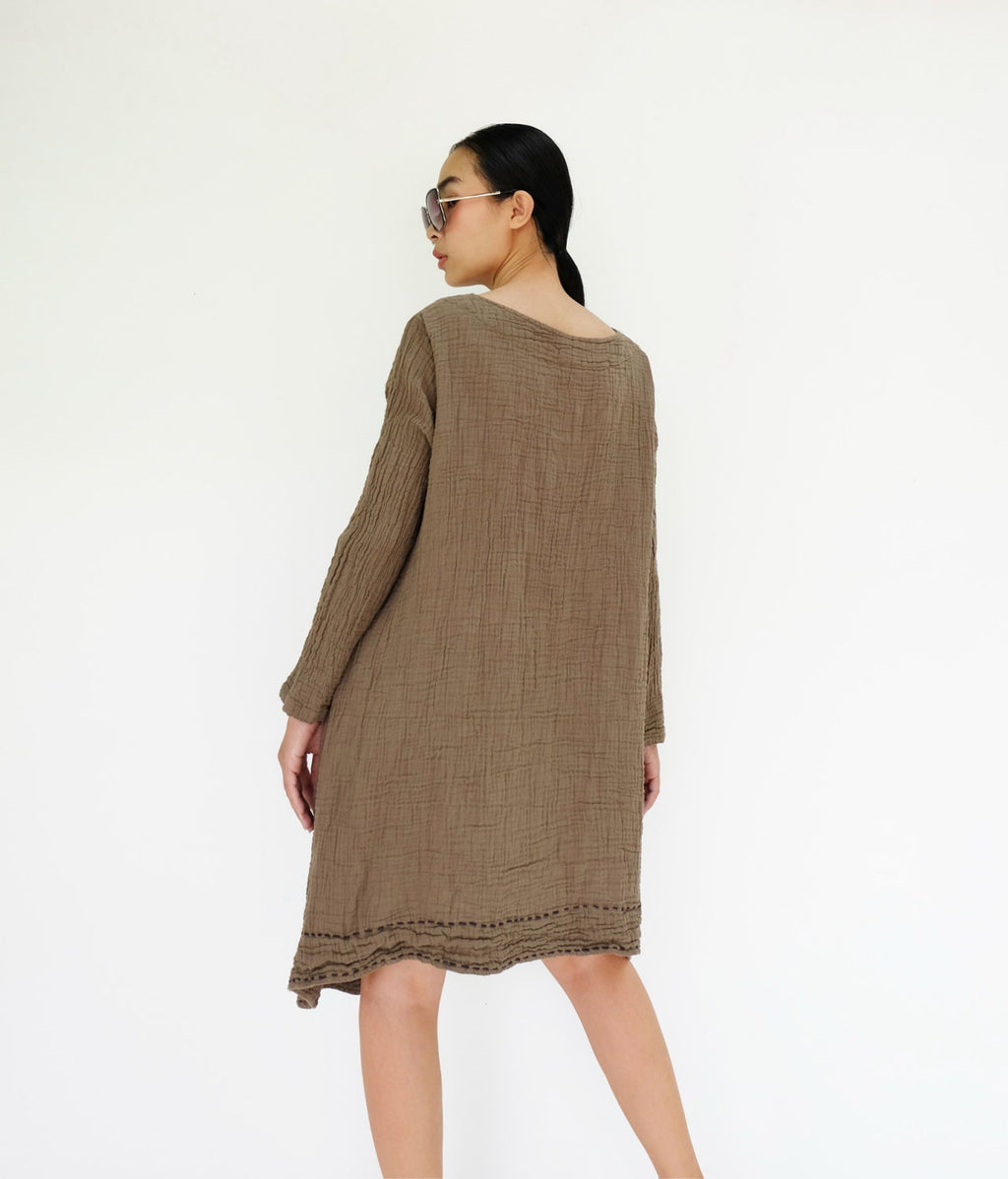 Wynn Brown Cotton Tunic Midi Dress — view 4