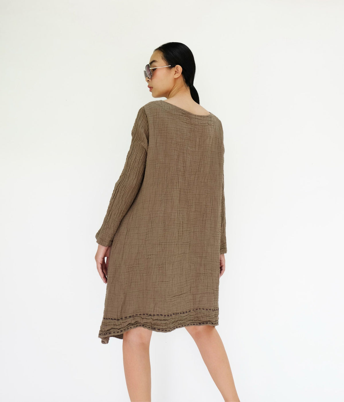 Wynn Brown Cotton Tunic Midi Dress — view 4
