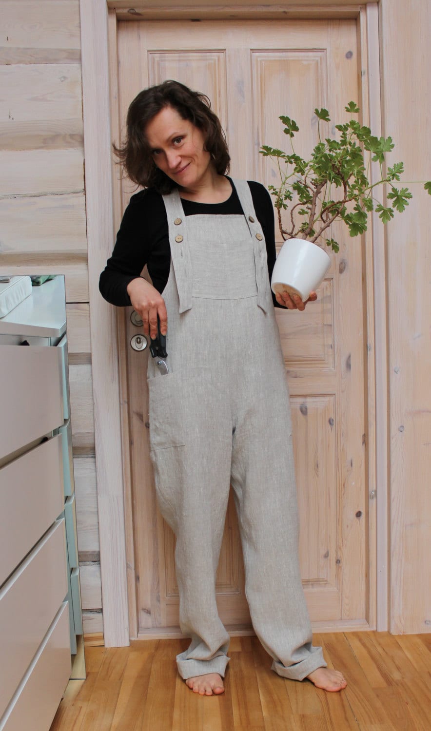 Eden Beige Linen Overalls — The Clothing Closet