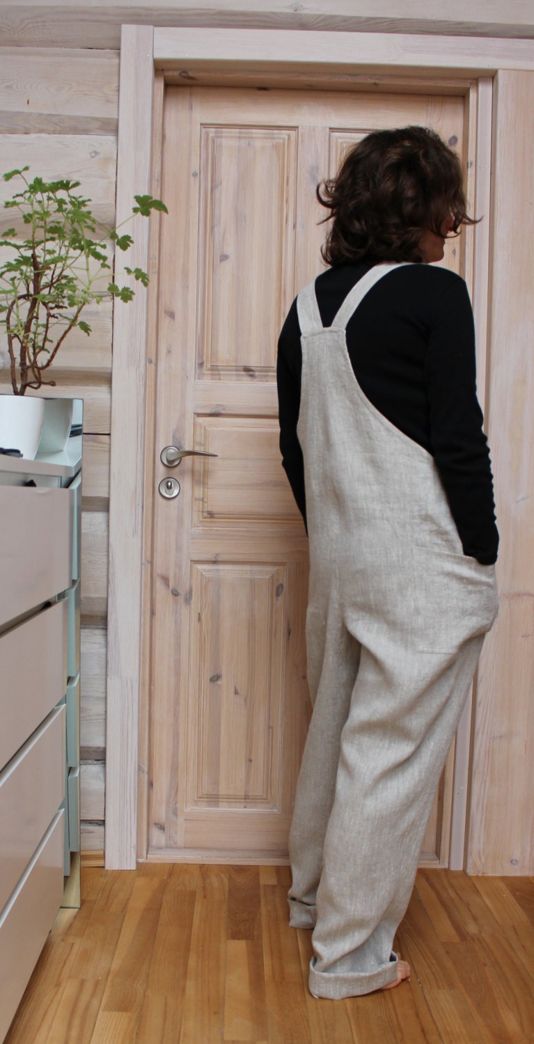 Eden Beige Linen Overalls — view 3