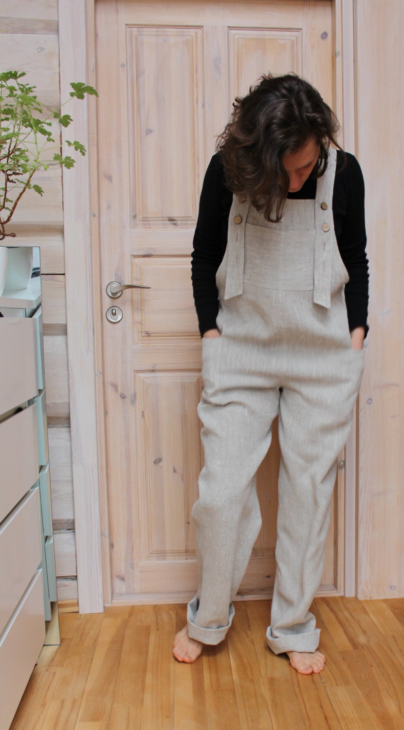 Eden Beige Linen Overalls — view 4