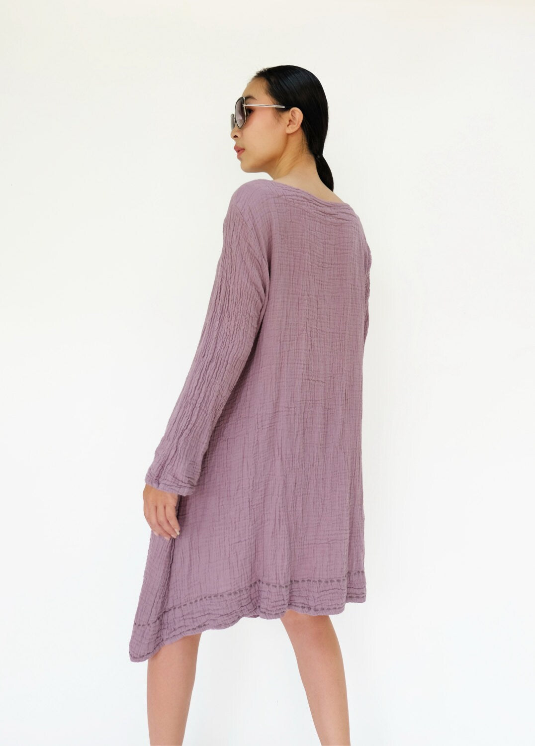 Valen Lilac Cotton Tunic Midi Dress — view 4