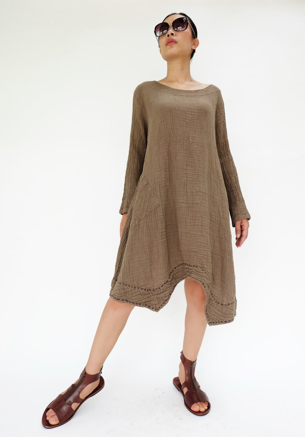 Wynn Brown Cotton Tunic Midi Dress — view 2